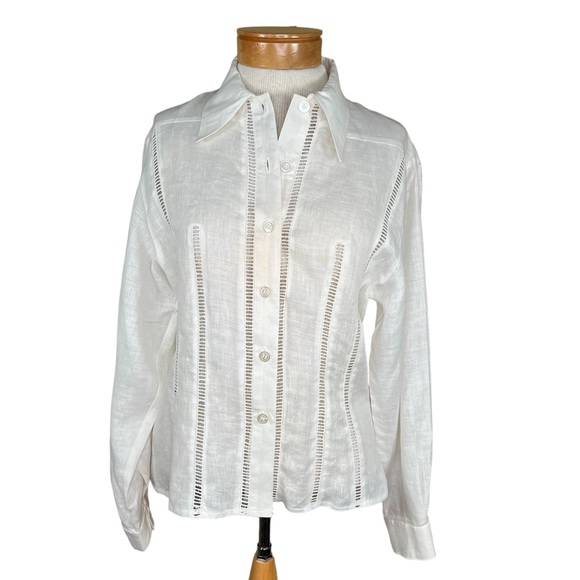 Claudio of Paris Punch Women’s Ivory Linen Blouse Crochet Detail Fr Size 1 - Picture 16 of 16